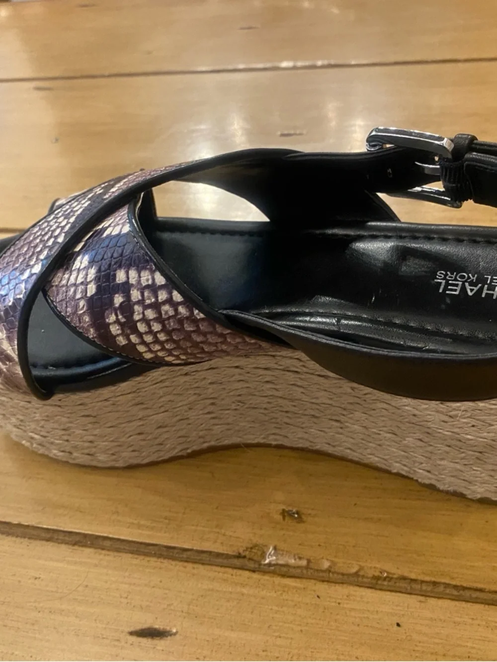 Michael Kors Women’s Snake Print Jodi Espadrille Wedge Sandal Black Brn New 9